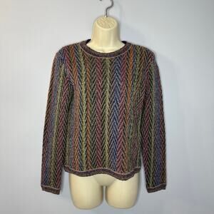 Missoni Vintage Knit Multi Chevron Crew Neck Wool Alpaca Sweater